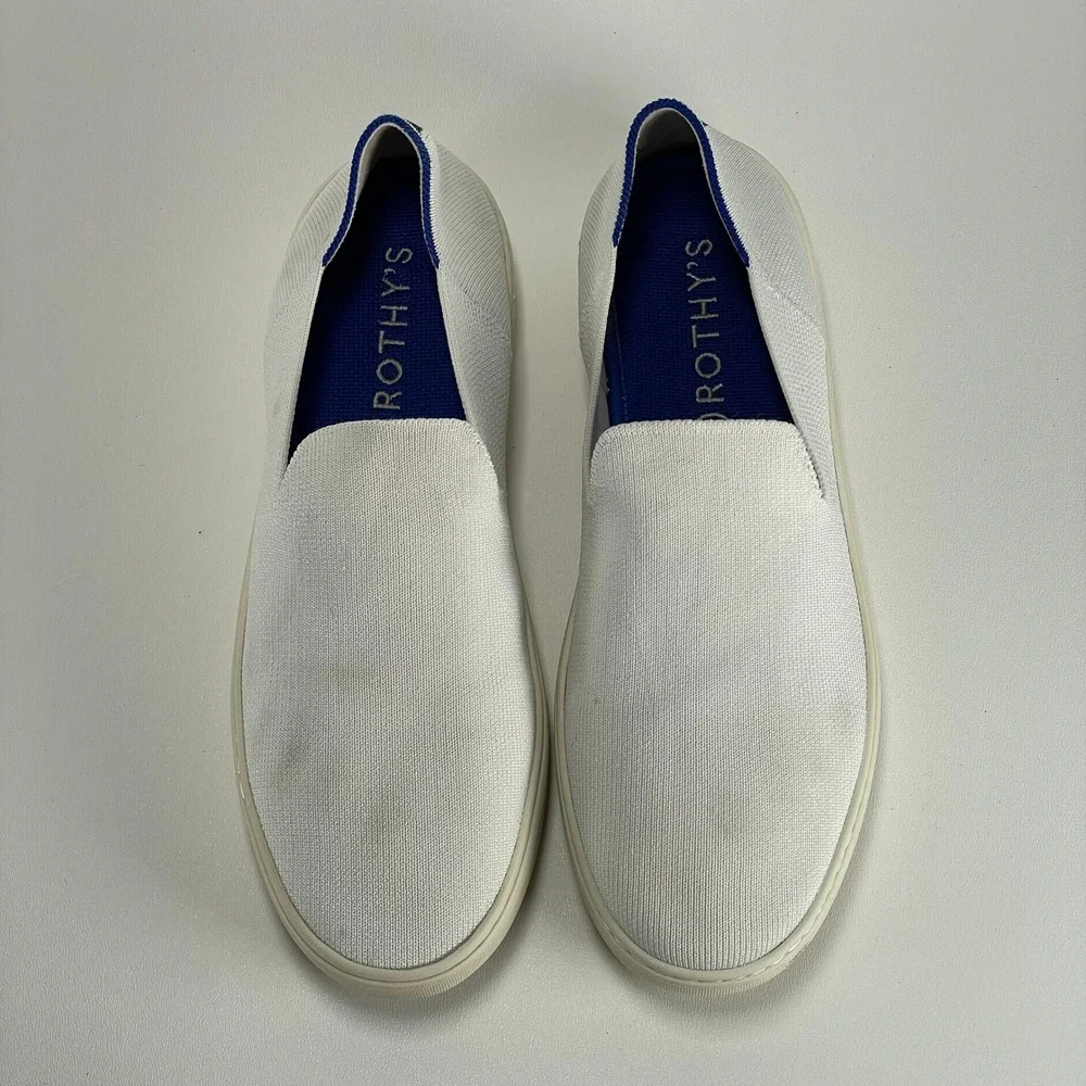 Rothy's The Original Slip-On Sneakers‎ Womens 10.5 White Knit Casuap Preppy